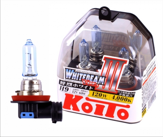 Лампа высокотемпературная Koito Whitebeam H9 12V 65W (120W) 4000K белый цвет, 2 шт.